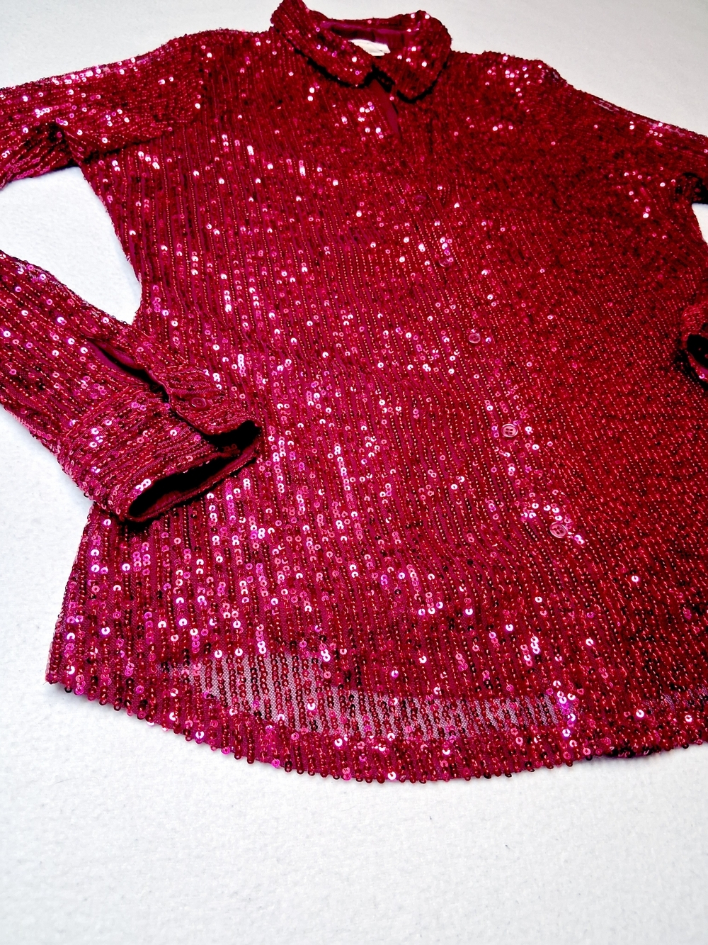 Sequin Button-Down Shirt in Red - Picture 7 of 7